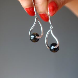 Gold Sheen Obsidian Earrings, Silver-plated Protection Jewelry