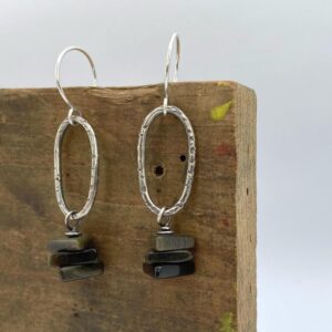 Hammered Sterling Silver Dangle Earrings with Golden Obsidian