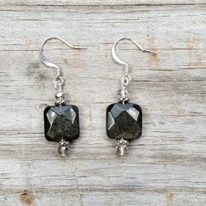 Golden Sheen Obsidian Earrings, Silver or Gold, Hypoallergenic options