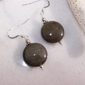 Golden Sheen Obsidian Earrings, Sterling Silver, Volcanic Glass