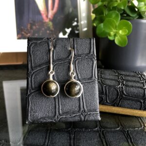 Simple Golden Obsidian Dangle Earrings, Handmade Gift Box