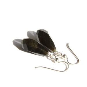 Obsidian Sterling Earrings, Golden Sheen Black Obsidian Natural Volcanic Stone on Argentium Silver Earwires