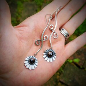 Golden Obsidian Stylized Flower Earrings