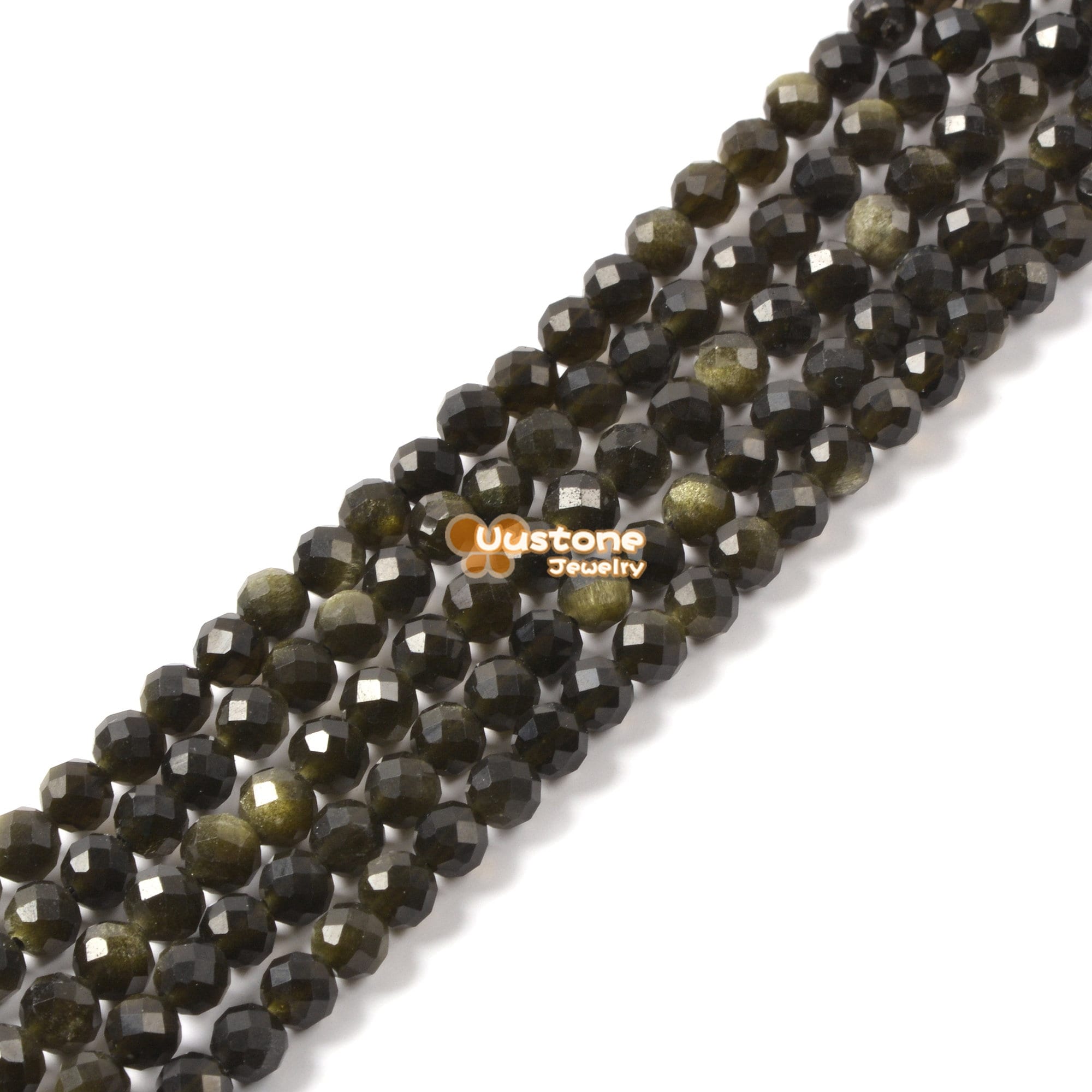 02774 3.7mm To 4.7mm Faceted Golden Obsidian Round Sphere Loose Beads Diy Jewelry Making Strand 15.5-16"