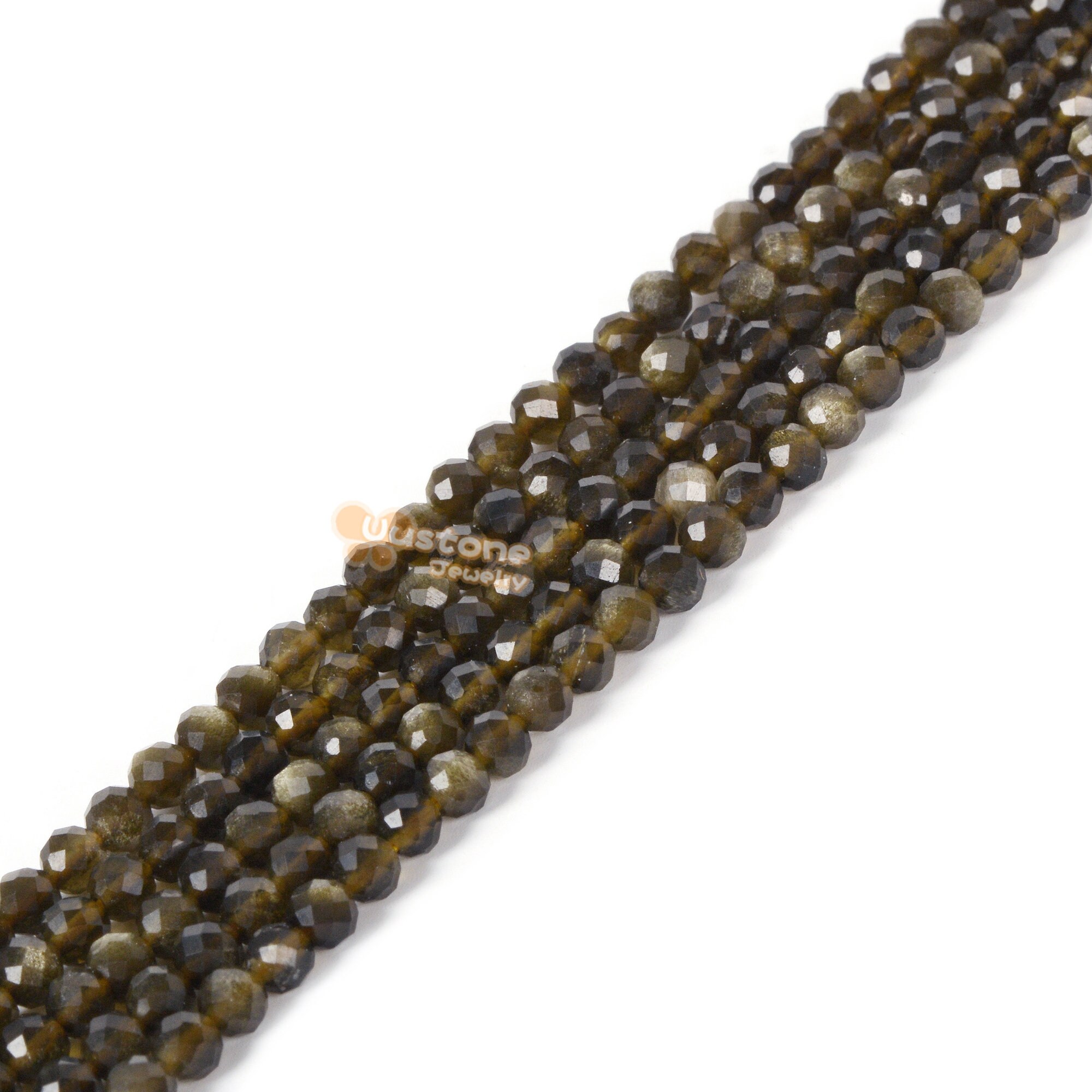 3mm To 4mm Golden Obsidian Faceted Round Loose Beads Strand 15.5-16" Diy Jewelry Making