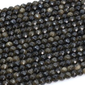 4mm Golden Obsidian Beads Grade Aaa Genuine Natural Gemstone Faceted Round Loose Beads 15"/ 7.5" Bulk Lot Options (107266)