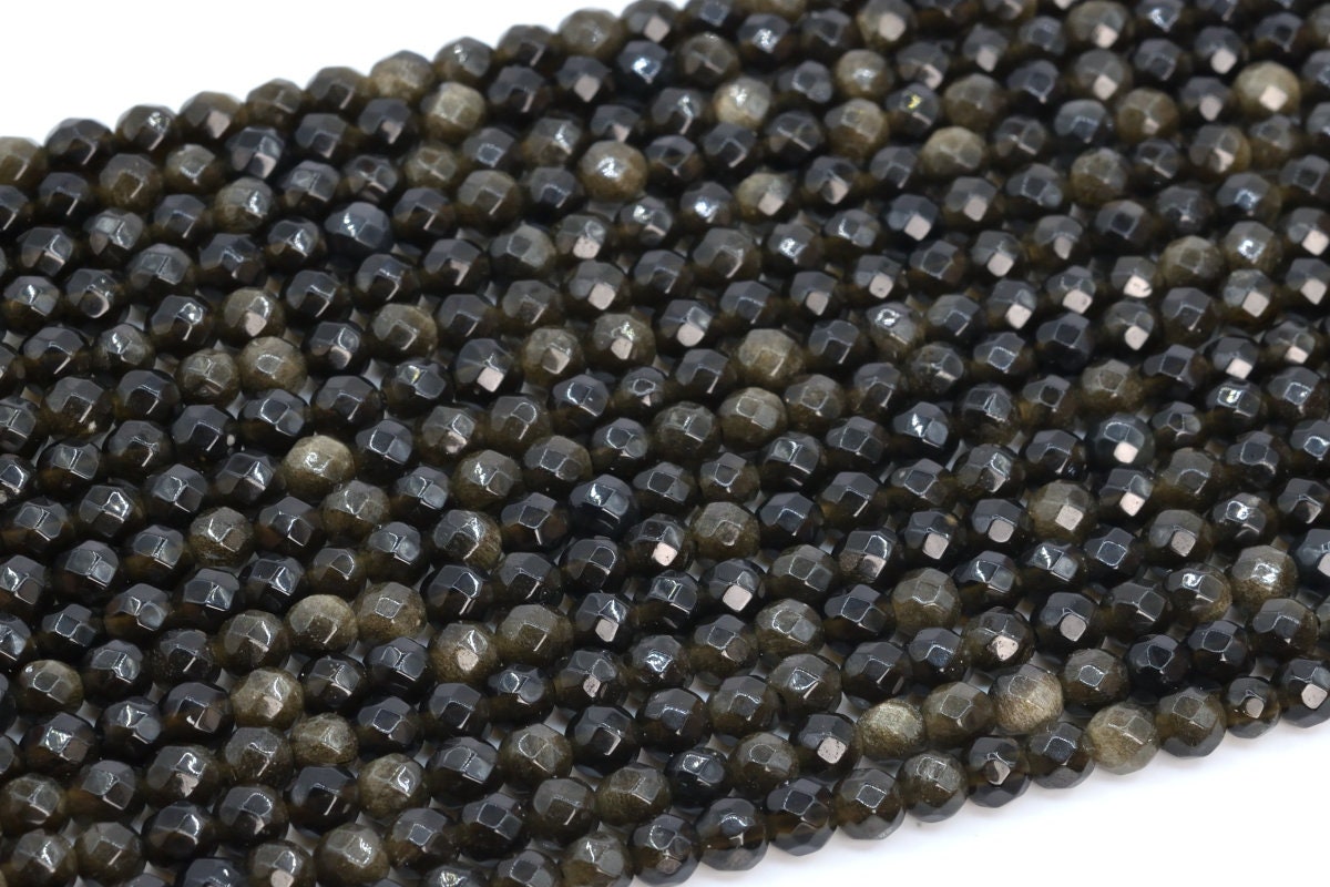 4mm Golden Obsidian Beads Grade Aaa Genuine Natural Gemstone Faceted Round Loose Beads 15"/ 7.5" Bulk Lot Options (107266)