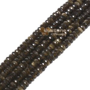 4mm Faceted Golden Obsidian charm rondelle loose beads 16"