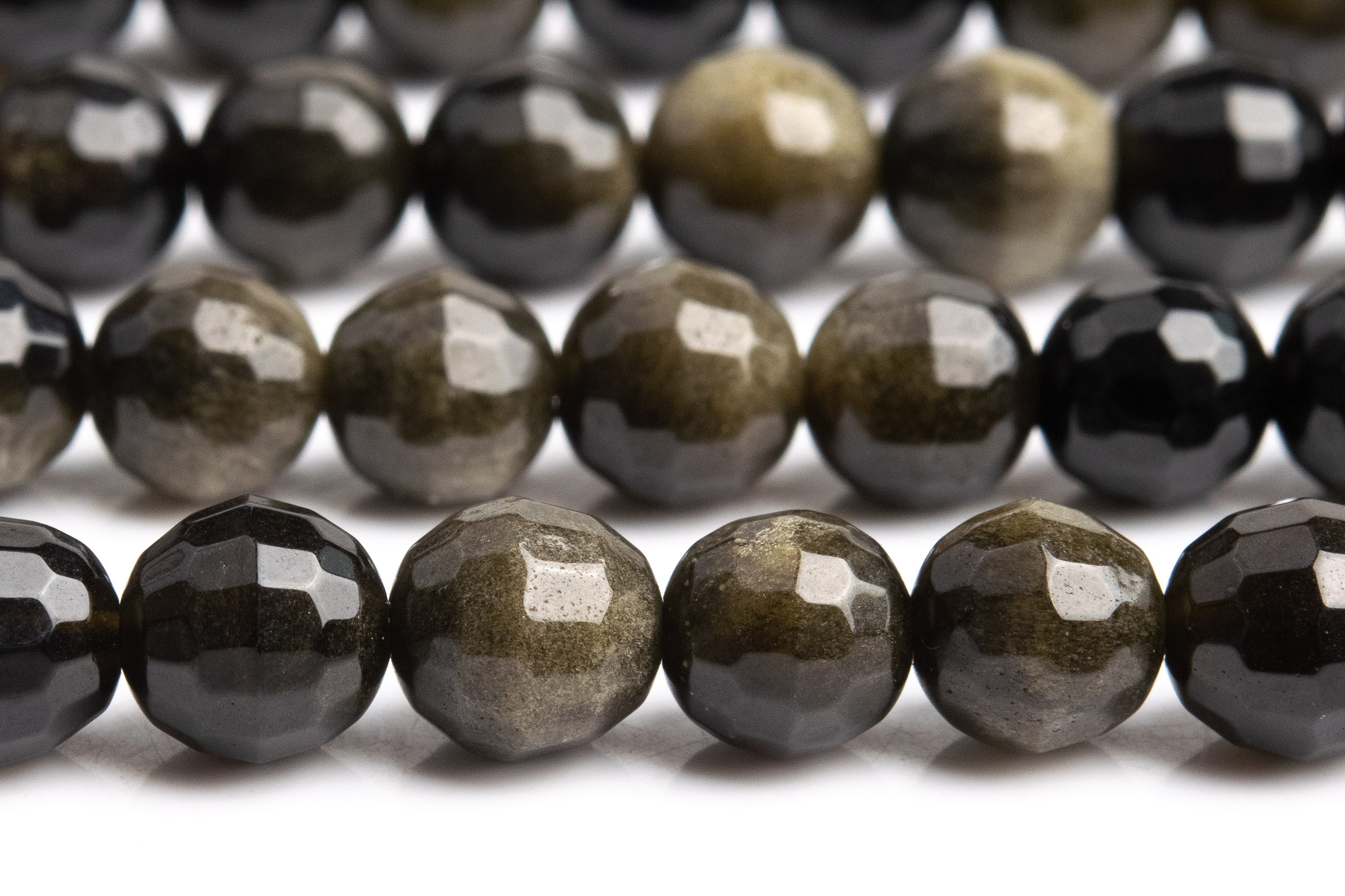 Genuine Natural Golden Obsidian Gemstone Beads 5-6mm Black Micro Faceted Round Aaa Quality Loose Beads (107267)