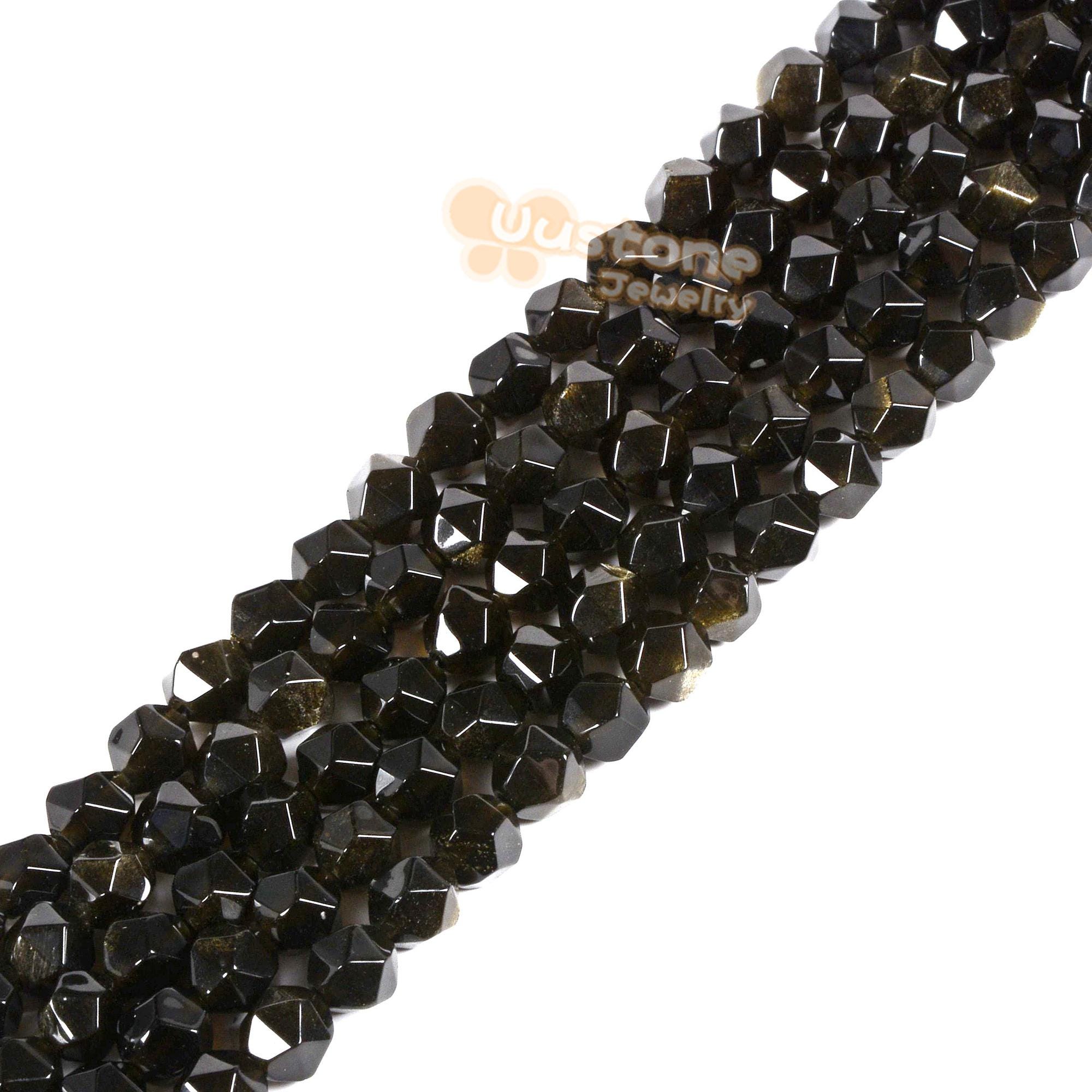6mm Golden Obsidian Gemstone Triangle Faceted Round Loose Beads Strand 15.5" Diy Jewelry Making