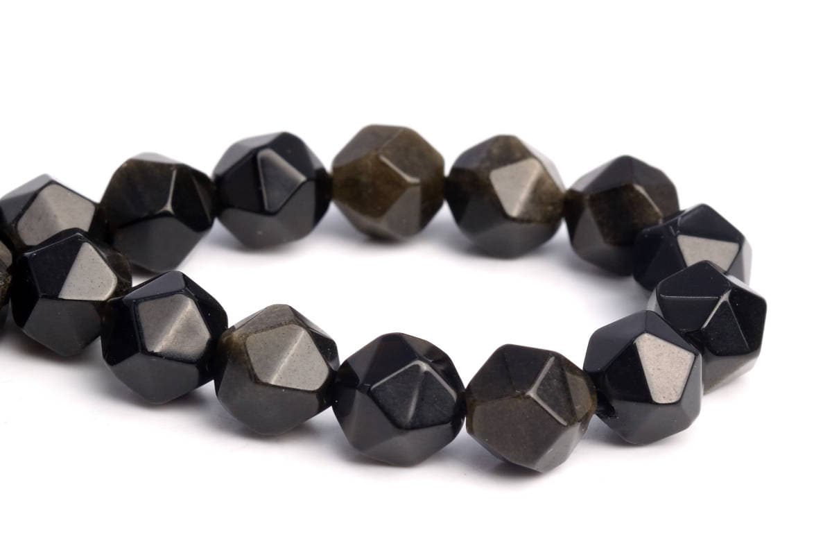 7-8mm Black Golden Obsidian Beads Star Cut Faceted Grade Aaa Genuine Natural Gemstone Loose Beads 7.5" Bulk Lot 1,3,5,10,50 (103041h-657)