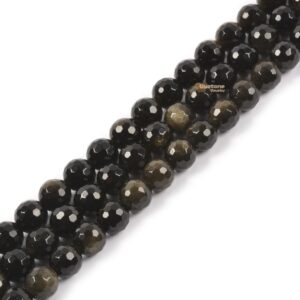 8MM Faceted golden obsidian round ball loose beads gemstone bead jewelry making handmade strand