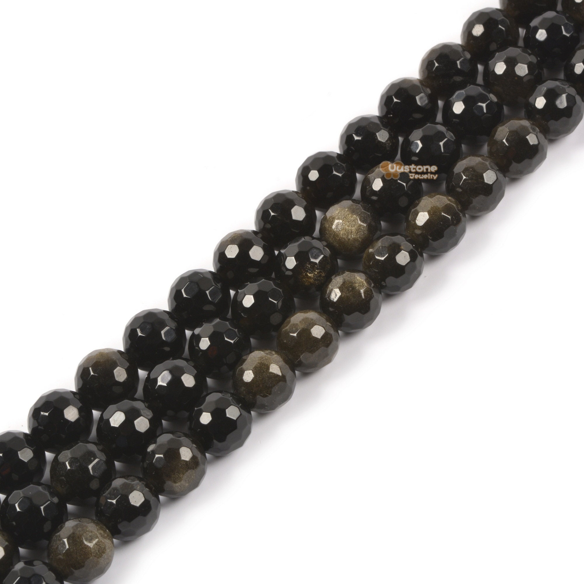 8mm Faceted Golden Obsidian Round Ball Loose Beads Gemstone Bead Jewelry Making Handmade Strand