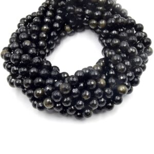 Faceted Golden Obsidian Beads: Round Gemstone Beads (4mm-12mm)