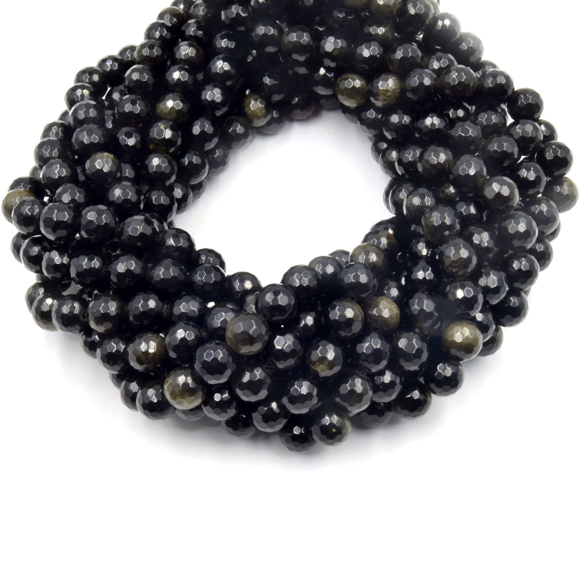 Faceted Golden Obsidian Beads: Round Gemstone Beads (4mm-12mm)