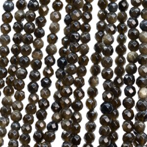 Genuine Natural Golden Obsidian Loose Beads Micro Faceted Round Shape 4mm