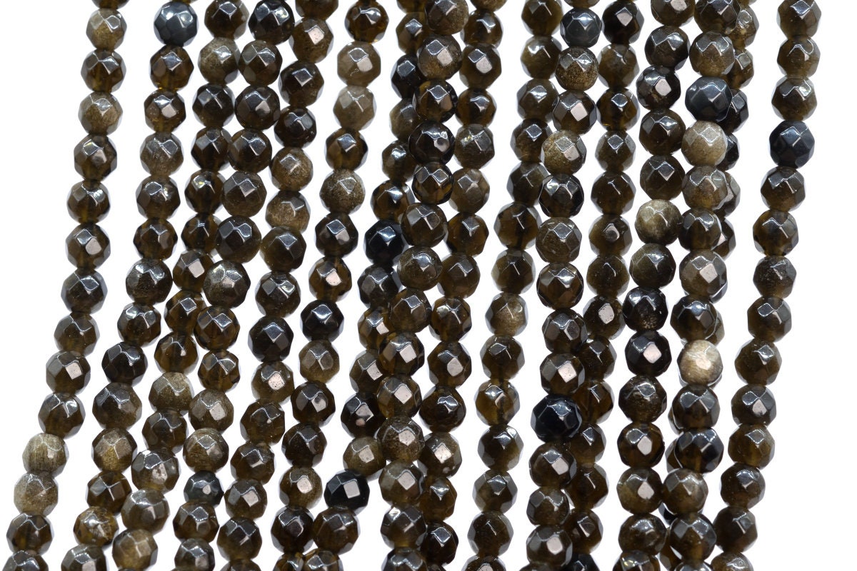 Genuine Natural Golden Obsidian Loose Beads Micro Faceted Round Shape 4mm