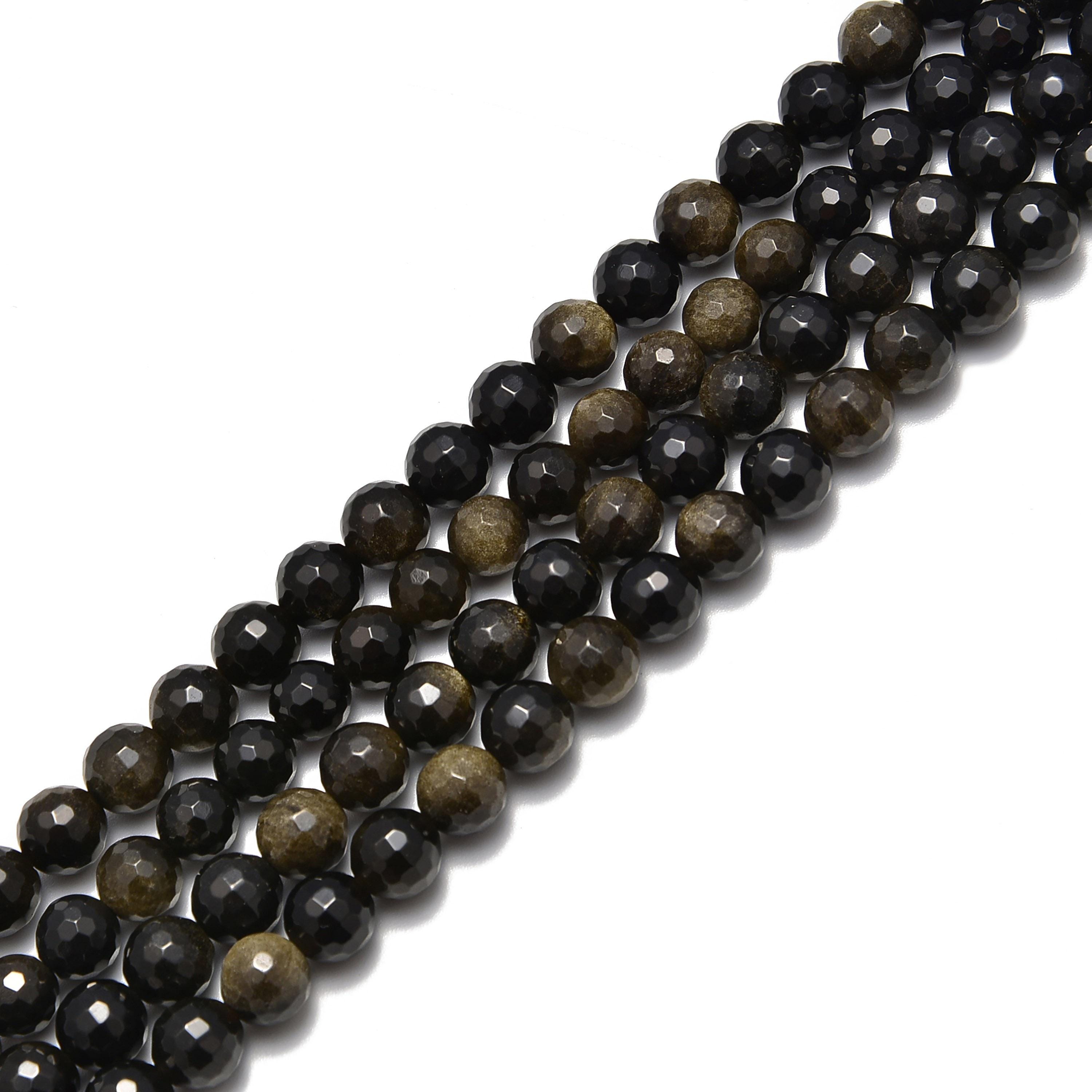 Natural Gold Sheen Obsidian Faceted Round Beads 6mm 8mm 10mm 12mm 15.5" Strand