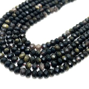 Natural Golden Obsidian Faceted Rondelle 4mm X 5.5mm Gemstone Beads - Rdf113