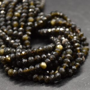 Golden Sheen Obsidian Gemstone Faceted Rondelle Spacer Beads - 4mm X 3mm - 15" Strand