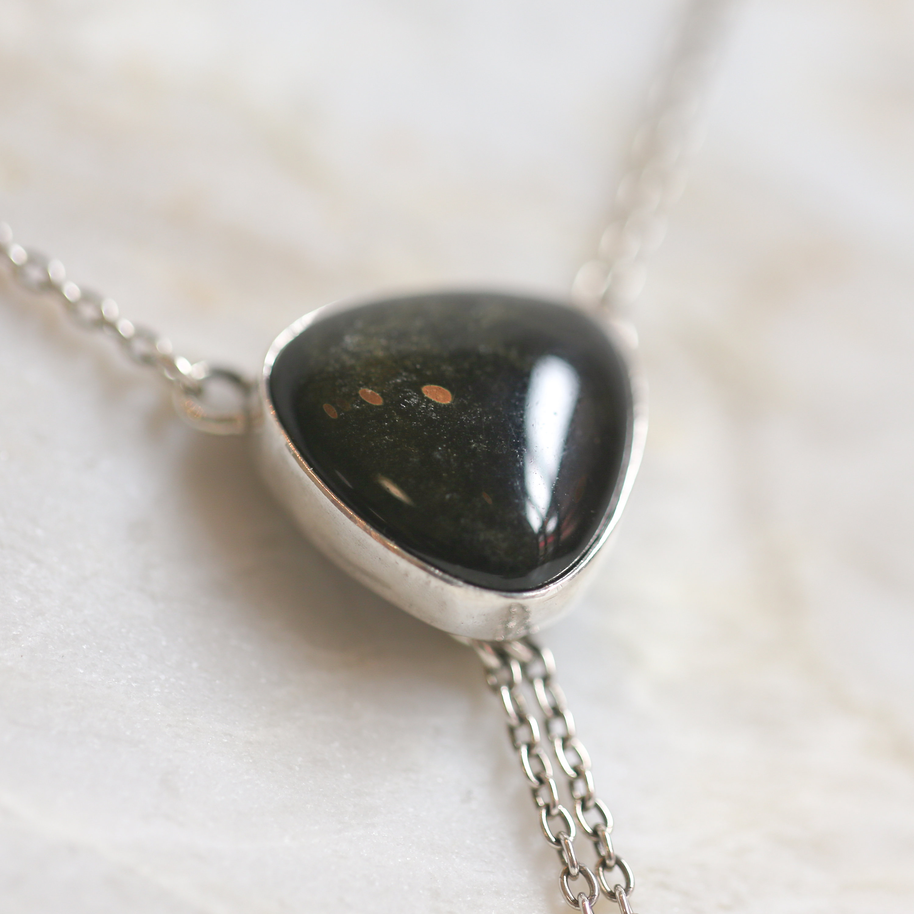 Golden Obsidian Necklace - Obsidian Bolo - Obsidian Lariat - Sterling Silver Golden Obsidian Necklace - Obsidian Bolo - Obsidian Lariat - Sterling Silver