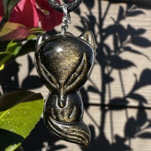 Golden Obsidian Fox Healing Stone Necklace!