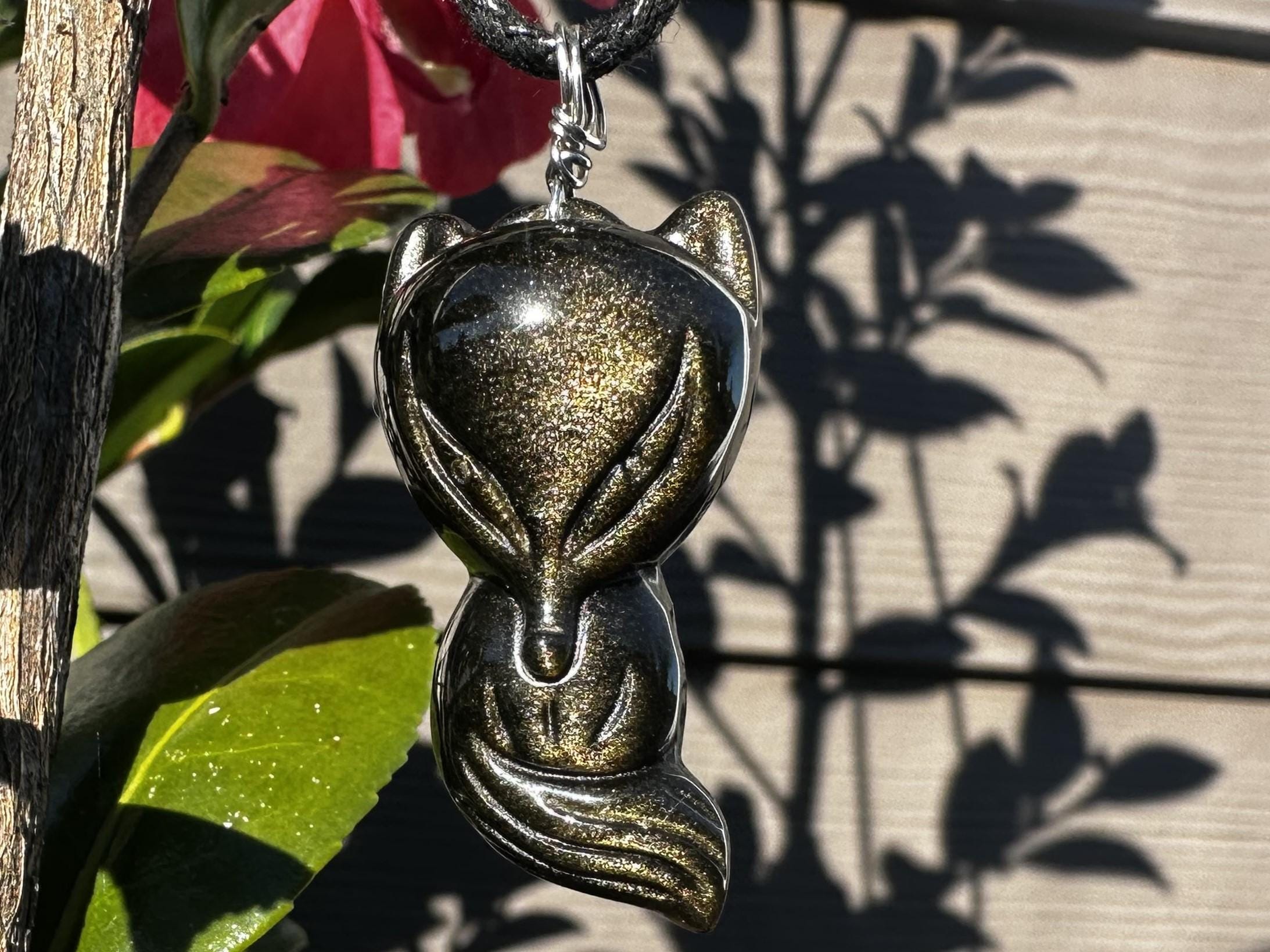 Golden Obsidian Fox Healing Stone Necklace! Golden Obsidian Fox Healing Stone Necklace!