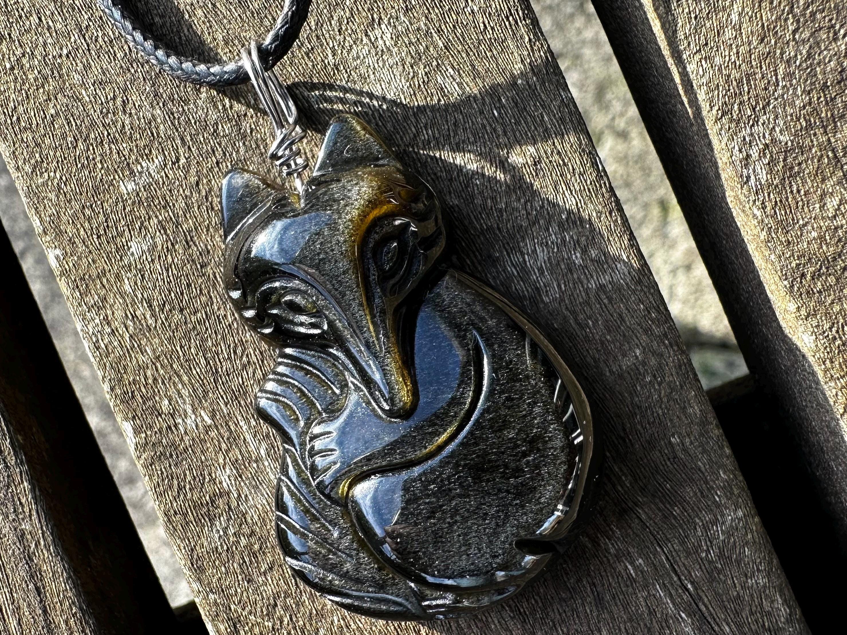 Golden Obsidian Fox Healing Stone Necklace!