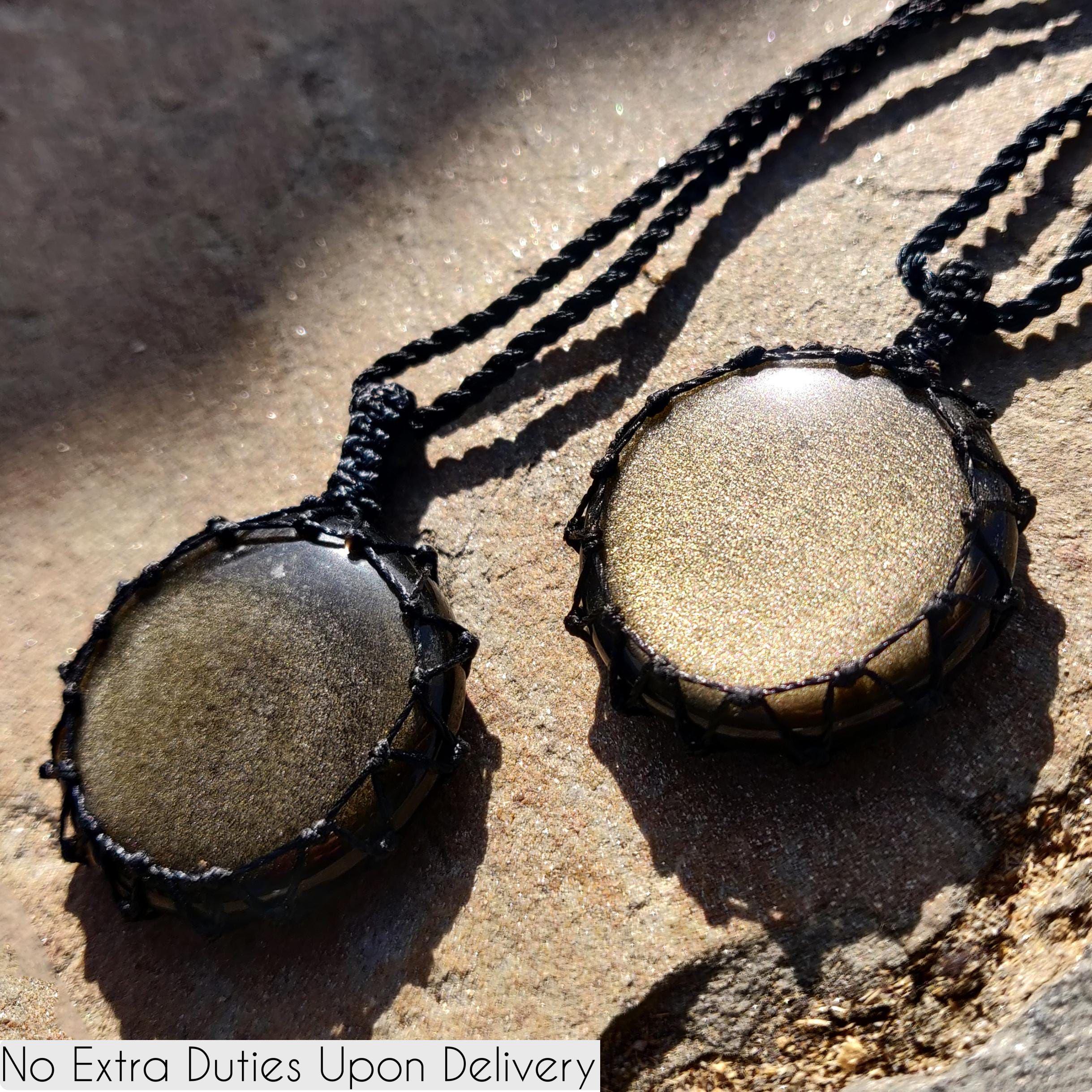 Gold Sheen Obsidian Jewelry- Sun Necklace Set, Couple Gifts, Valentine Gift, Matching Couple Necklaces, Relationship Gifts, Anniversary Gift