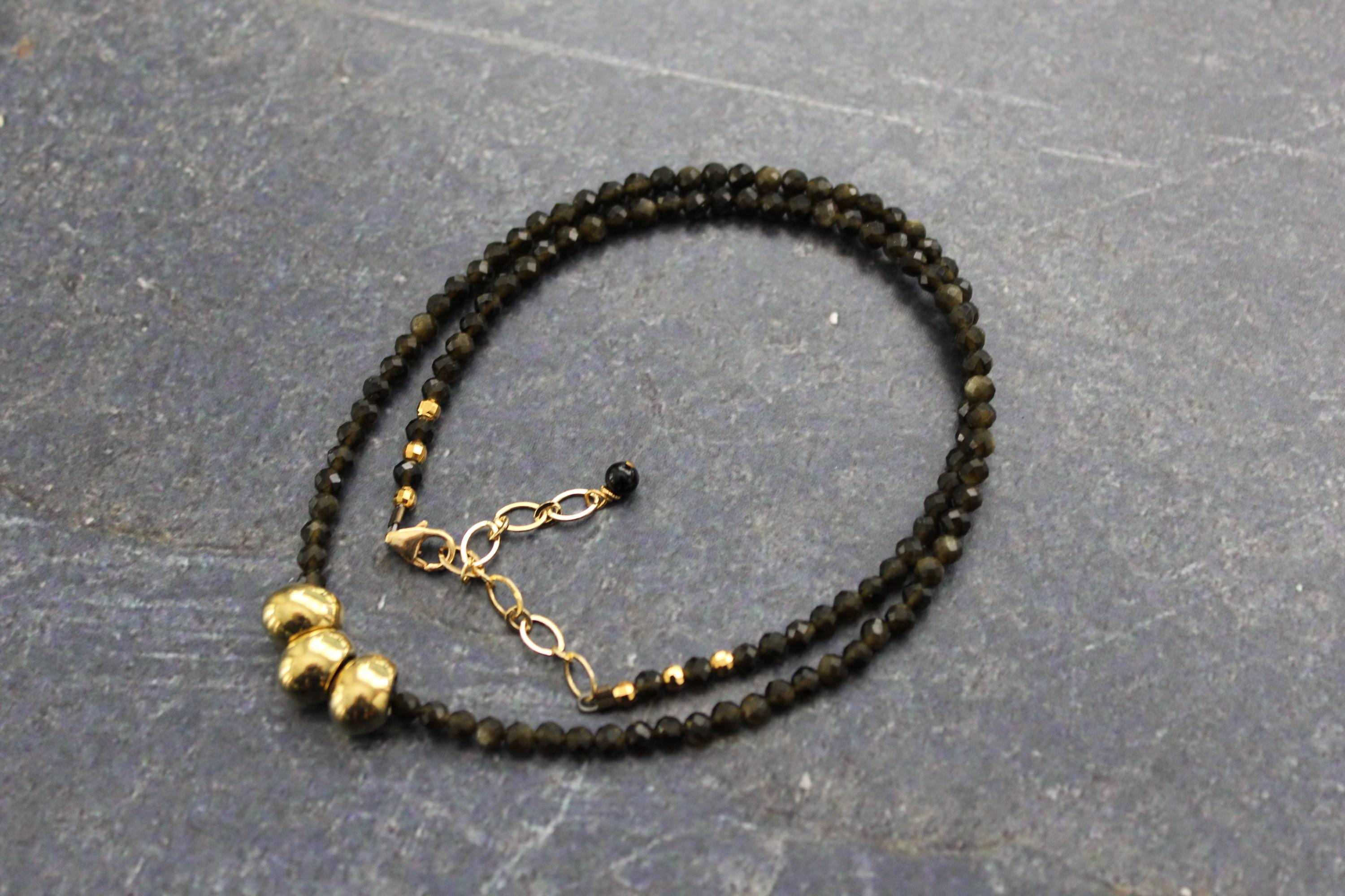 Gold Teardrop Golden Obsidian Necklace: 14k Gold Filled Clasp