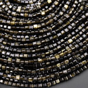 Aaa Natural Golden Obsidian Faceted 2mm 3mm Cube Dice Square Beads Micro Faceted Laser Diamond Cut 15.5" Strand