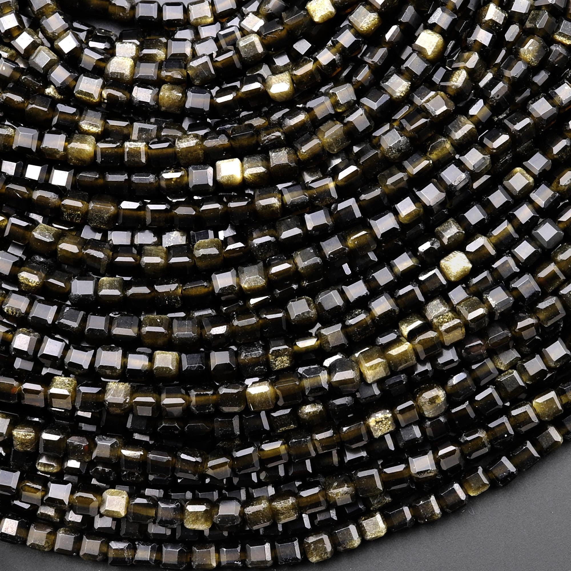 Aaa Natural Golden Obsidian Faceted 2mm 3mm Cube Dice Square Beads Micro Faceted Laser Diamond Cut 15.5" Strand Aaa Natural Golden Obsidian Faceted 2mm 3mm Cube Dice Square Beads Micro Faceted Laser Diamond Cut 15.5" Strand