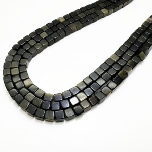 Natural Golden Obsidian Cube Beads 4mm | Polished Square Golden Sheen Obsidian | 15.5" Strand | Protection & Grounding Stone - Pgs101