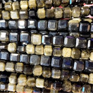 natural obsidian faceted cube beads, cubic beads, gemstone cube beads, golden obsidian stone, bracelet beads, necklace beads, jewelry making