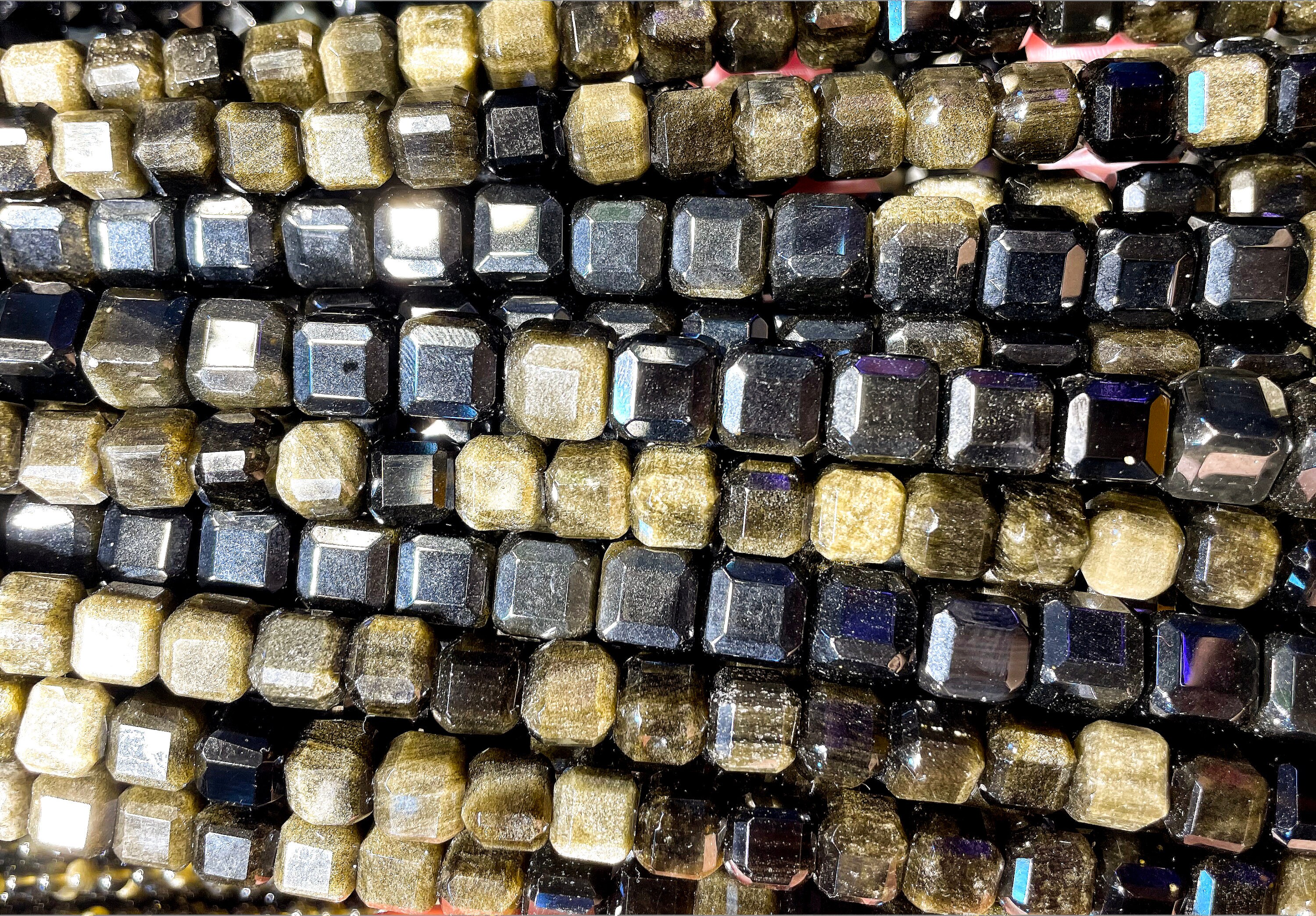 Natural Obsidian Faceted Cube Beads, Cubic Beads, Gemstone Cube Beads, Golden Obsidian Stone, Bracelet Beads, Necklace Beads, Jewelry Making