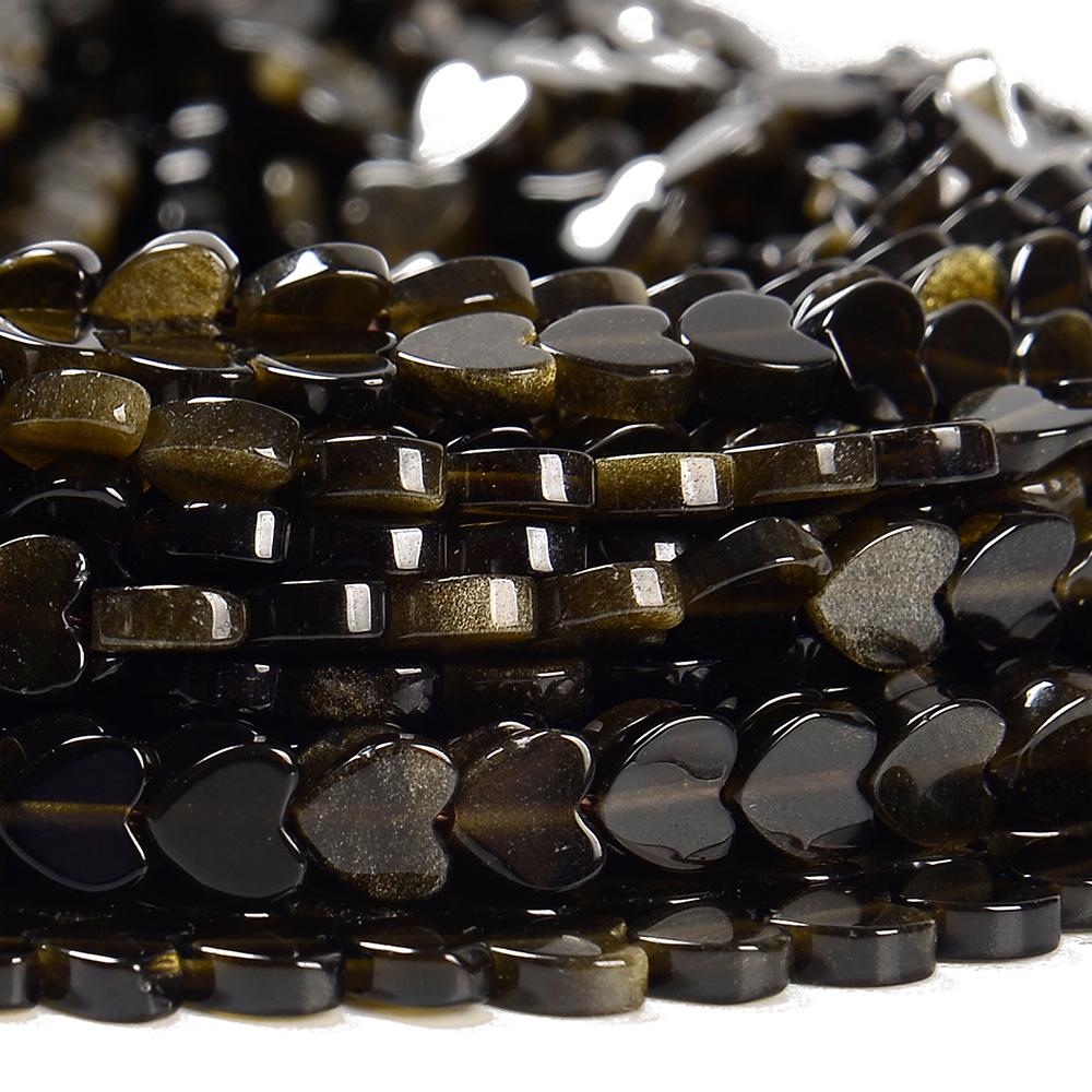 Golden Sheen Obsidian Gemstone Carved Love Heart 6mm Loose Beads (d642)