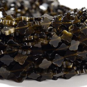 Golden Sheen Obsidian Gemstone Carved Leaf Clover 6mm Loose Beads (d644)