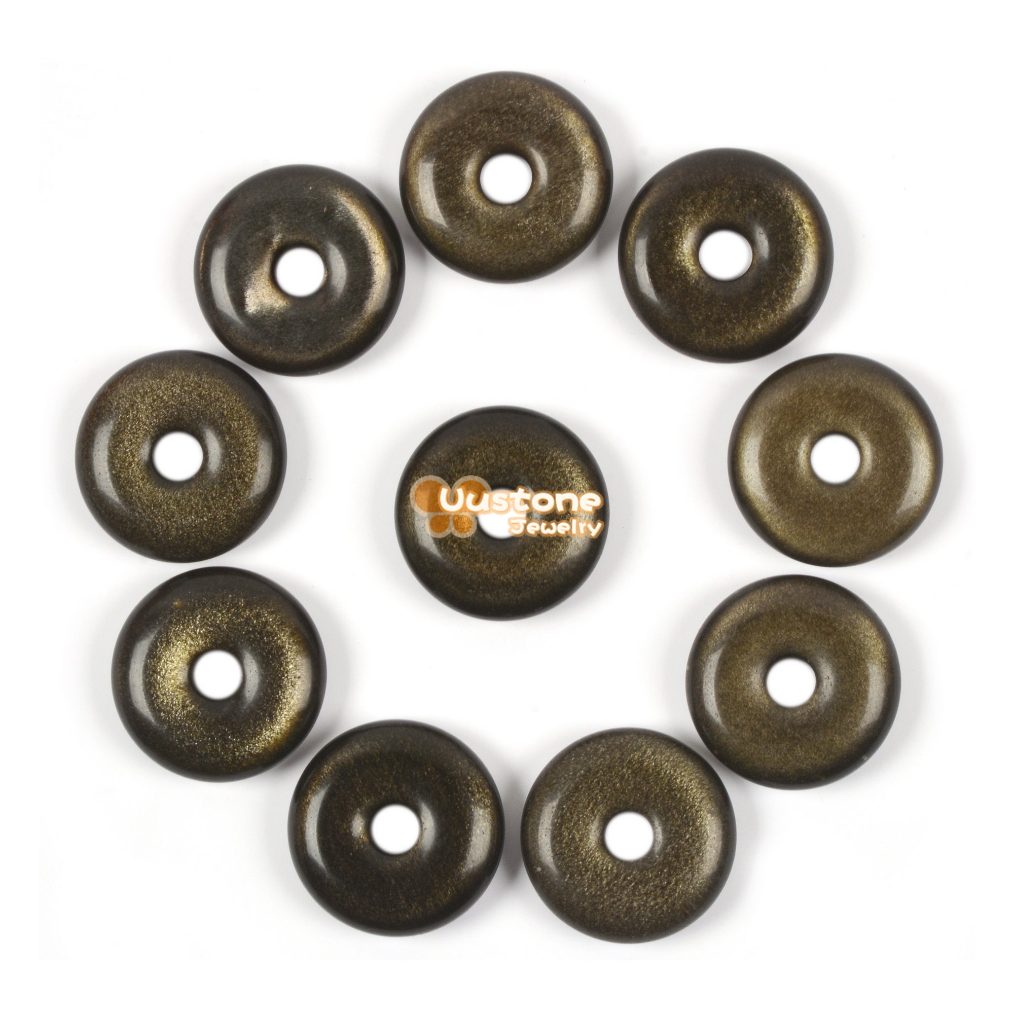 20mm Natural Golden Obsidian Donut Focal Pendant Bead Jewelry Making