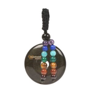 30mm Natural Golden Obsidian Donut Beads Peace Buckle 7 Chakra Gemstone Micro Macrame Hand-woven Pendant