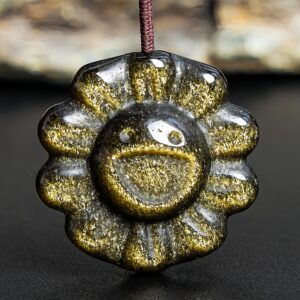 5 Pcs Genuine Natural Golden Obsidian Sunflower Pendant Grade Aa Gemstone Obsidian Pendant