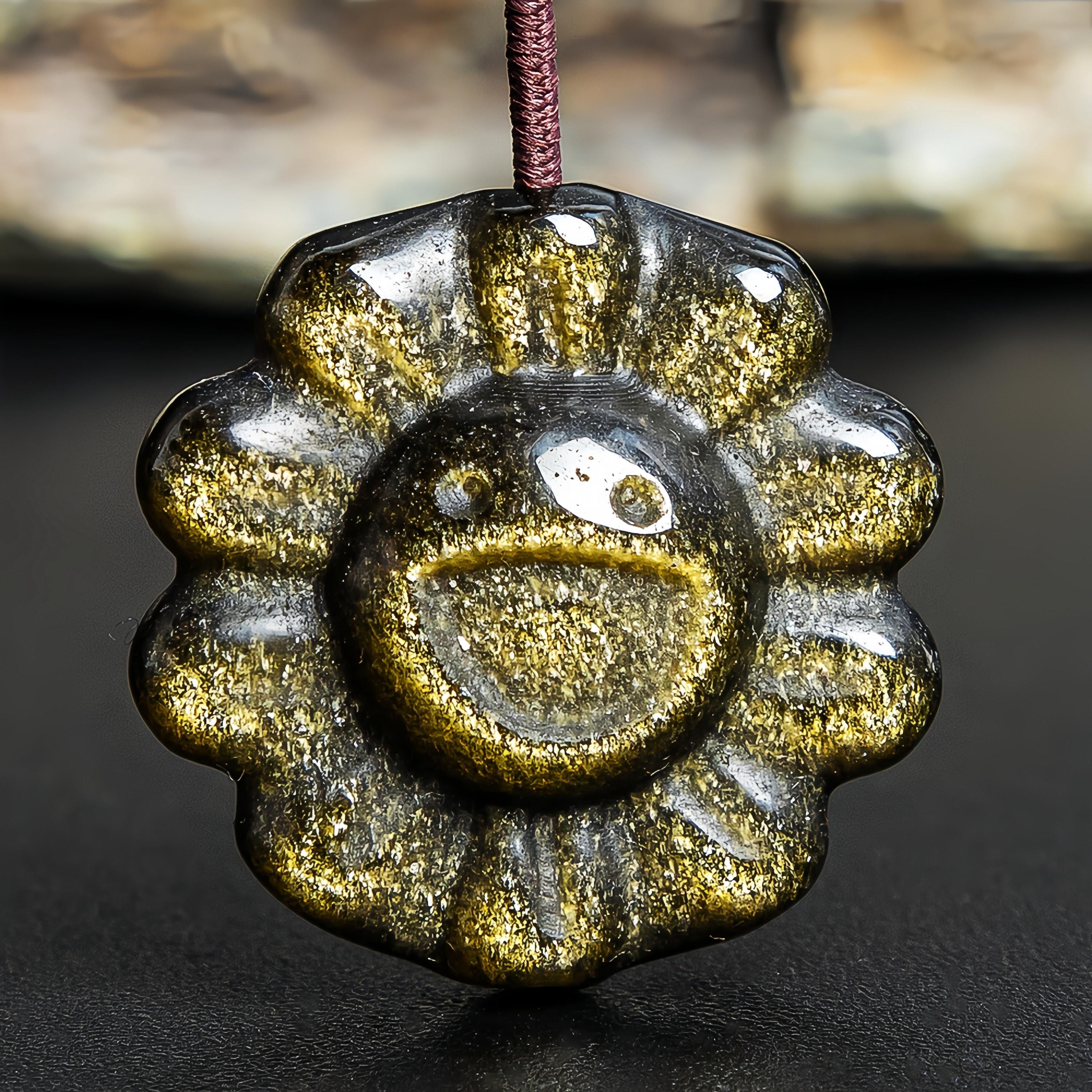 5 Pcs Genuine Natural Golden Obsidian Sunflower Pendant Grade Aa Gemstone Obsidian Pendant