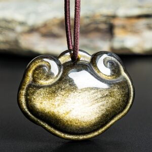5 Pcs Golden Obsidian Ruyi Lock Pendant Genuine Natural Grade Aa Gemstone Necklace Charm