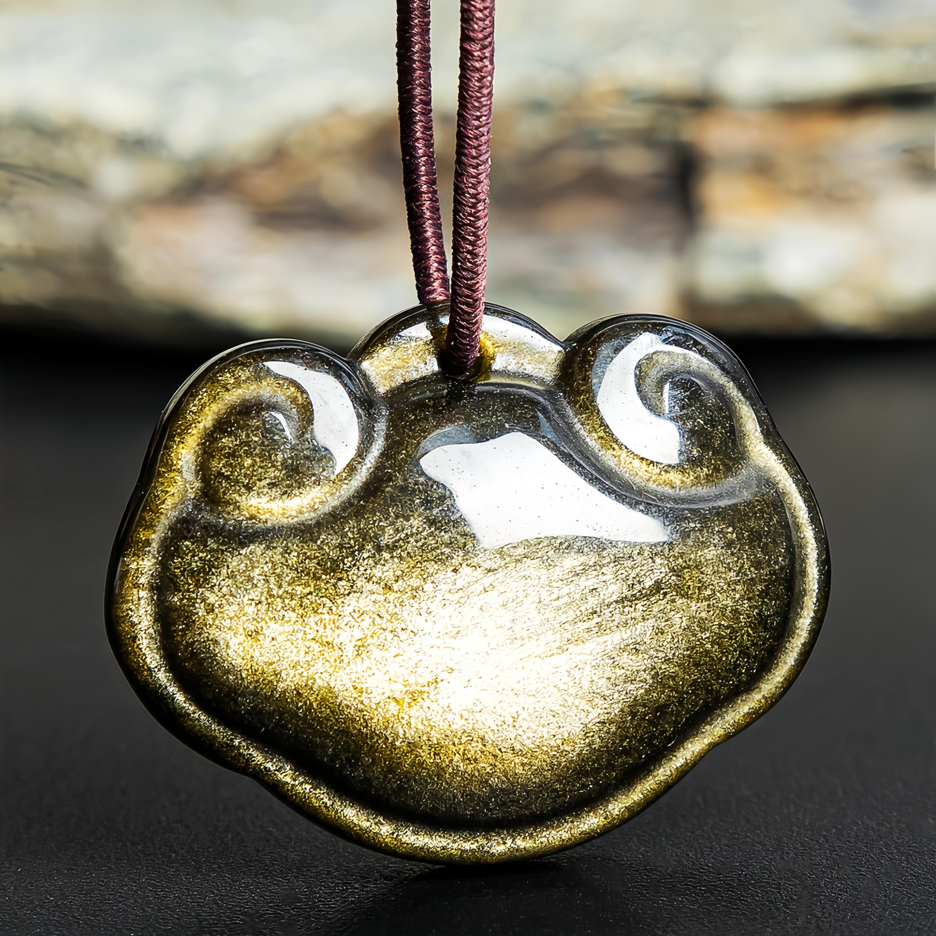 5 Pcs Golden Obsidian Ruyi Lock Pendant Genuine Natural Grade Aa Gemstone Necklace Charm