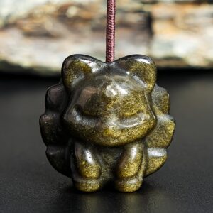5 Pcs Golden Obsidian Cute Nine-tailed Fox Pendant Genuine Natural Grade Aa Gemstone Charms For Jewelry