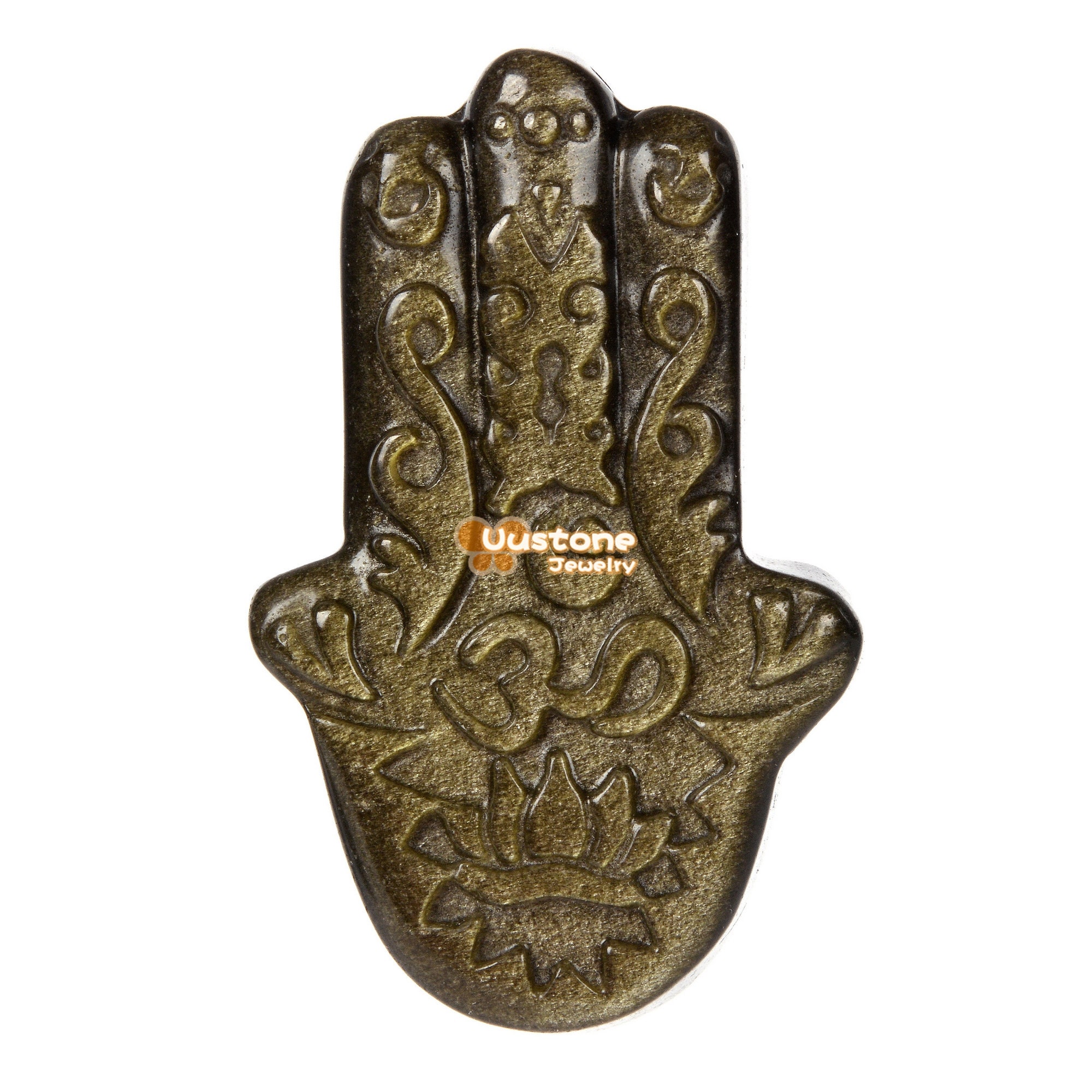 Carved Golden Obsidian Buddha's-hand Pendant Focal Bead 52mm Diy Jewelry Making