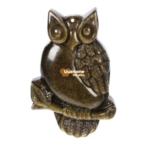 Carved Golden Obsidian Owl Cute Animal Pendant Focal Bead 50mm DIY Jewelry Making