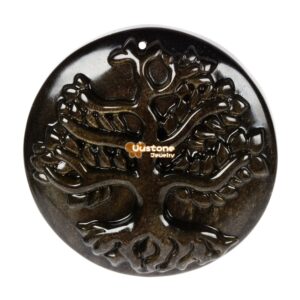 Carved Golden Obsidian Tree of Life Pendant Focal Bead 50mm DIY Jewelry Making