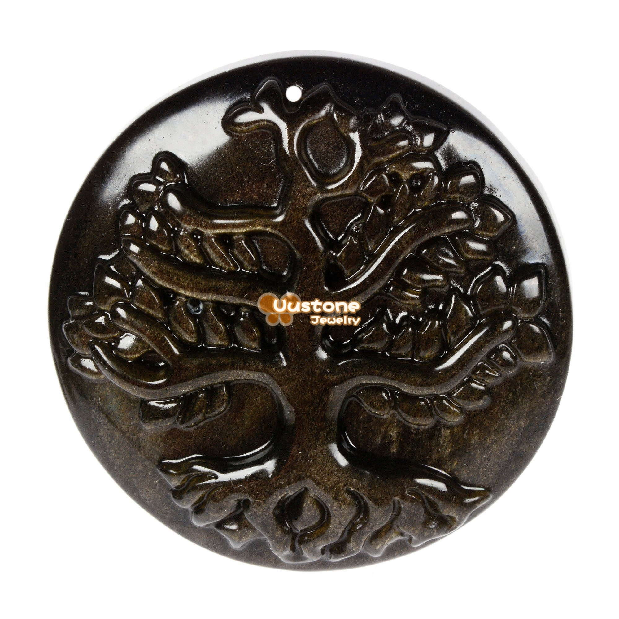 Carved Golden Obsidian Tree Of Life Pendant Focal Bead 50mm Diy Jewelry Making