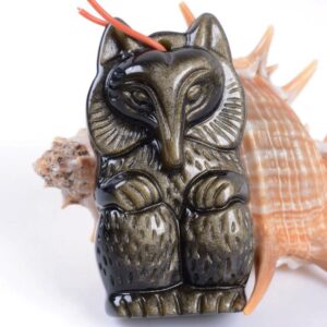 G0868  40mm Natural Golden obsidian fox pendant focal bead