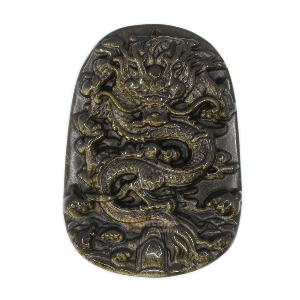 G2715.3 Natural Golden Obsidian Dragon Big Pendant Focal Charm Bead 60mm